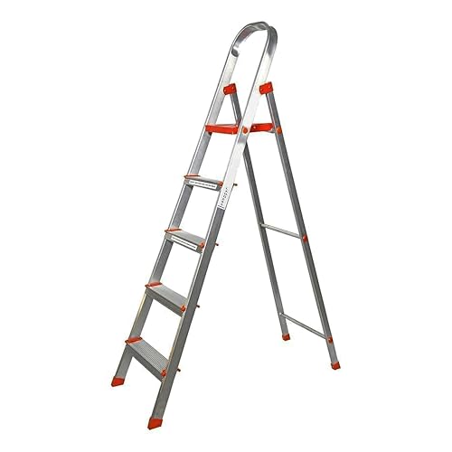 Image of Norman Jr,Designed in Denmark, LDOA : 5-Step Foldable Aluminium Ladder Laser Cut with Super Advance Sure-Hinge Technology 7 Years Warranty- Tint Orange