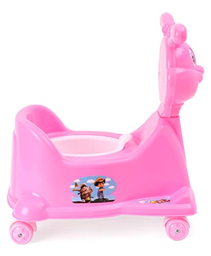 Image of Goyal's Rabbit Style Baby Potty Seat Cum Rider with Wheel and Removable Bowl for Kids (Pink)