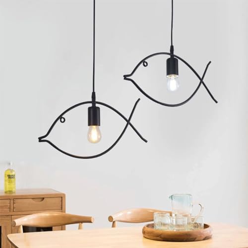 Lámparas colgantes para isla de cocina con diseño rústico de pez negro E27 4