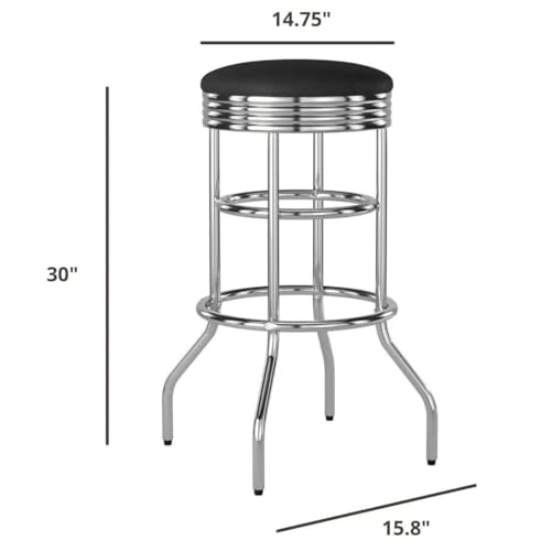 Image of TRINITY Heavy Duty 30-Inch Backless Swivel Bar Stool for Kitchen, Garage, or Workshop, Chrome Finish with Faux Leather Seat, 2 Pack, Black