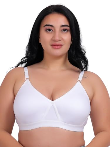 Image of Fabme Women's Cotton Seamless Non-Padded Non-Wired Bra, Cross Belt, Heavy Support, Double Layer Cups, Broad Elastic Bra