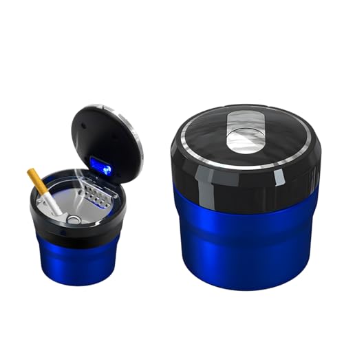 Image of DXNQ Car Ashtray with Lid, Easy Clean Up Detachable Smokeless Ashtray with LED Blue Light, Portable Mini Ash Tray Cup Holder for Car Home Office Travel, Interior Auto Accessories (Blue, Small)