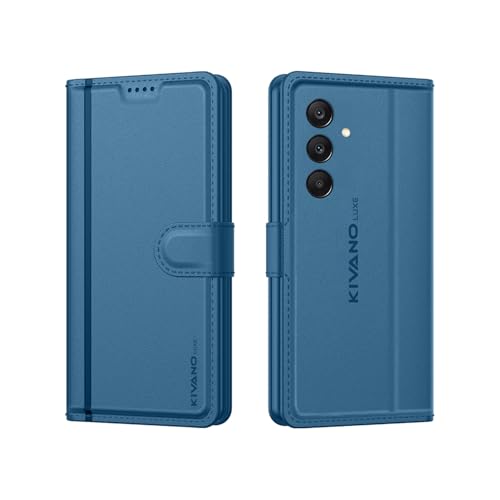 Image of KIVANO LUXE for Samsung F17 5G / Samsung A17 5G / Samsung A26 5G Luxury Handmade Leather Magnetic Flip Folio Case | Card Holder & Kickstand | Slim Protective Cover | Unisex - Blue