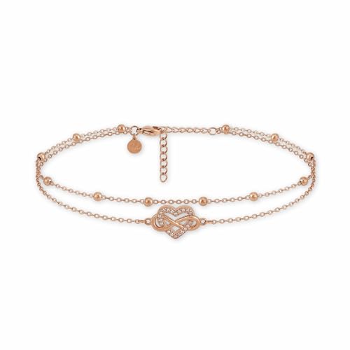 GD GOOD.designs EST. 2015 Bracelet de cheville pour femme | Cheville or rose multi-rangs avec cœur Infini – Étanche & Réglable (22-27 cm) | Bijou de...