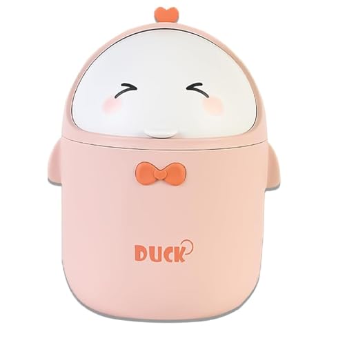 DYOUen Table Trash Bin with Lid Mini Trash Bin Cute Cartoon Trash Bin for Work Tables, Offices, Home (pink)