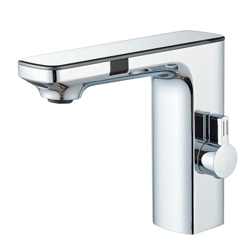 Hevenaov Grifo con sensor infrarrojo baño cromo, sensor automático mezclador baño pantalla pantalla caliente agua fría grifo mezclador grifo lavabo