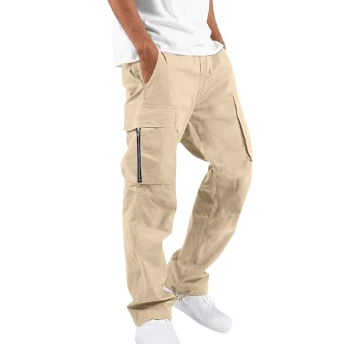 Image of DFEK Cargo Trousers Men Combat Trouser Stretchy Track Bottom Sweatpants Mens Tactical Pants Jogging Bottoms Outdoor Hiking Walking Loungepants Workwear with Multi-Pocket(B-Beige,3XL)