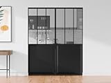 Vente-unique - Doppelatelier-Schiebet¸r mit versenktem System 2 x H205 x L93 cm schwarz und geh‰rtetes Glas - ARTISTO II