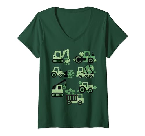 Ragazzi St Patricks Day Crane Truck Costruzione Bambino Maglietta con Collo a V