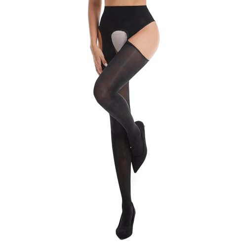 Image of Shiny Suspender Tights for Women Oily Gloss Open Crotch Pantyhose Sexy Suspenders Pantyhose 1 Pairs