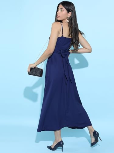 Image of Tokyo Talkies Women's Maxi Length | Strappy Design | High Slit | Flowy Silhouette Glamorous | Bold Thigh-High Slit for Effortless Elegance
