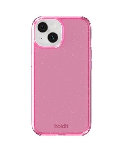 Holdit スマホケース (iPhone 16e / 15 / 14 / 13 ブライト ピンク) スマホ ケース カバー キラキラ ラメ (グリッターケース/キラキラクリアケース/ラメ/ワイヤレス充電可能/強力なグリップ) iphoneケース iPho