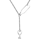 Jude Jewelers Stainless Steel Wine Bottle and Glass Sliding Charm Collar Cocktail Party Bar Necklace (Silver)