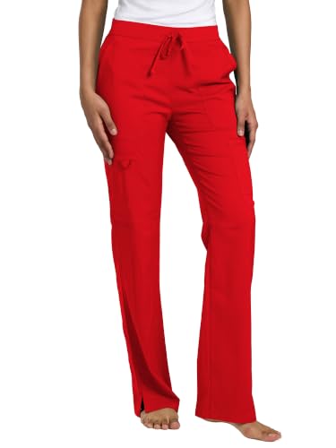 Scrubs Pants for Womens, Mid Rise Pant with Side Slits, Red, L