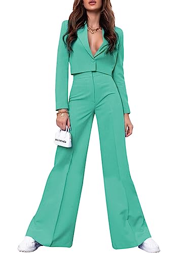 PinkPatty Women's Business Casual Outfits Lightweight Blazer Jacket and Wide Leg Pants Suit Set