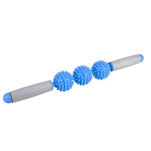 Diyeeni Yoga stick, plastic gear massage sticks with handle, muscle roller for relief from sore muscles with 3 thorn balls for athletes or runners(blue)