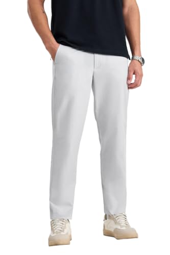 Image of SNITCH Men Trousers Casual Wear | Regular Fit Mid Rise Straight Leg Solid Pattern | Durable Polyester & Plain Weave Fabric for Daily Use & Office Outings
