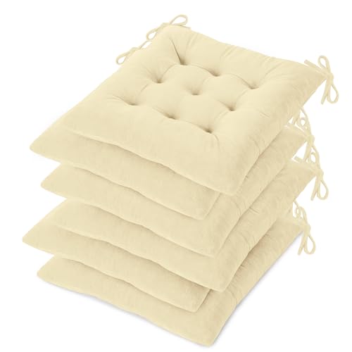 OVOV Chair Cushions for Dining Chairs Set of 6 Tufted Indoor Chair Pads with Ties Soft Square Seat Cushions for Kitchen Chairs 15.5"x15.5",White - Cosy Home Interiors OVOV Chair Cushions for Dining Chairs Set of 6 Tufted Indoor Chair Pads with Ties Soft Square Seat Cushions for Kitchen Chairs 15.5"x15.5",White