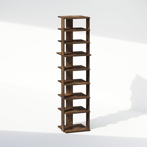 Image of Furinno Turn-N-Tube Corner Shelf, 9-Tier Display Rack, Vertical Corner Storage Rack, Space Saving Organization and Storage, Entryway, Living Room, Closet, Amber Pine