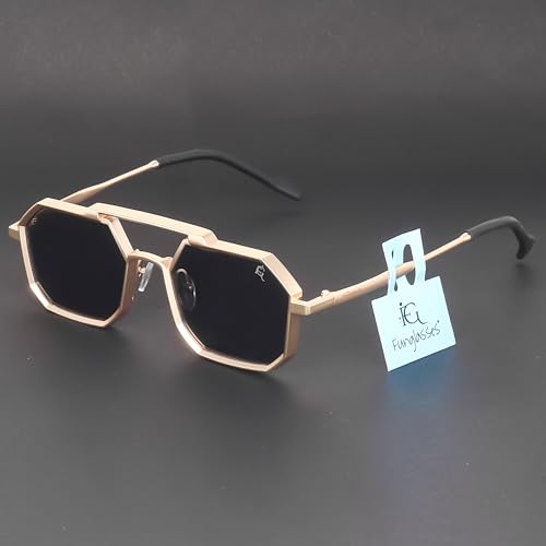 Image of FUNGLASSES Hexagon Round Sunglasses Metal Frame Stylish Goggles For Men's and Women's