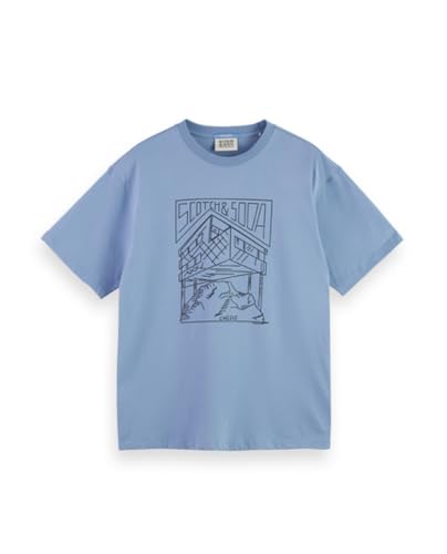 Scotch & Soda Chest Logo T-Shirt, Camiseta Hombre, Faded Denim, M