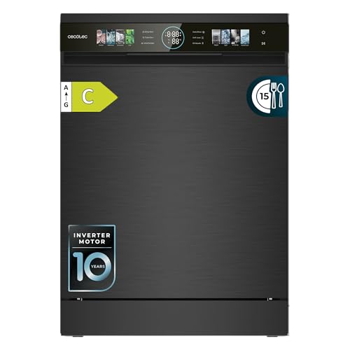 Cecotec Lavavajillas Compacto de 60cm Bolero Aguazero 6620 Dark C, 1850W, 15 Cubiertos, 8 Programas, Motor Inverter, Pantalla FullColor XXL, Smart Wash, Turbo Dry+, AutoClean, Media Carga, Delay Start