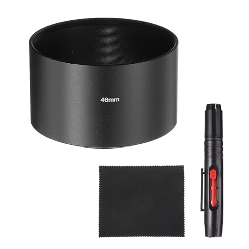 Parasol para Lente 46mm de metal negro con tapa y accesorios de limpieza estándar