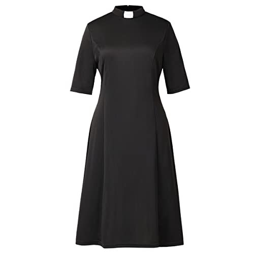 Church Clergy Dress for Women Minister Half Sleeve Loose Elegant Dress with Tab Collar