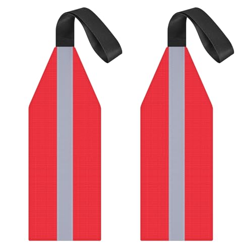 Frienda Red 2 Pieces Safety Travel Flag for Kayak Canoe Warning Flag with Webbing for Kayak SUP Towing Canoes Truck Safety Accessories Kit (Stripe Style)