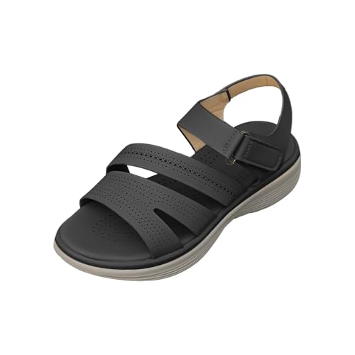 Generico Sandaler Dam Sommar Öppen Toe Andningsaktiv Kilklack Sandaler Bekväm Vintage Halkfria Sommarskor Lättviktsmode Sandal Mjuk Stöd Båg Strand Promenad Sandal, Svart, 41 EU