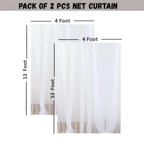 Image of The Party Louge White Backdrop for Decoration- 2pcs. | Net Curtain Decorations| Ganpati Decoration Setup for Home | Cabana Tent Backdrop| Romantic Dinner, Anniversary, Birthday Party Celebration