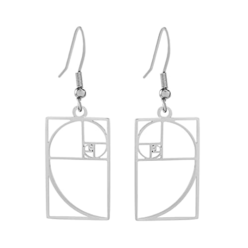 Fibonacci Spiral Golden Rectangle Earrings - Boutique Academia - Science and Math Jewelry Gift (rhodium-plated-brass)