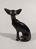 Black Oriental cat sitting porcelain figurine, handmade, porcelain cat figurine