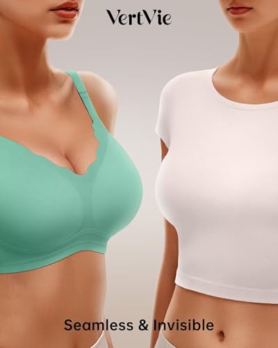 Image of Vertvie Women Seamless Jelly Bras No Underwire Supportive Wireless Push Up Full Coverage Bralette Comfy Scalloped T-Shirt Bra