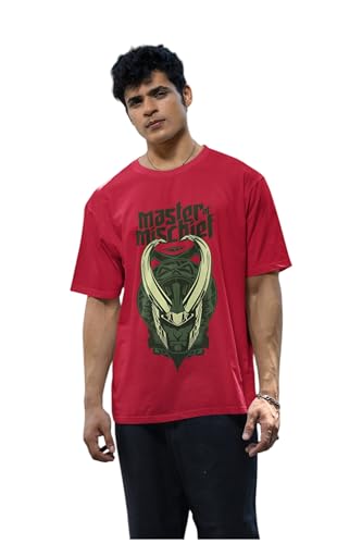 Image of SYOM Men's Oversized Graphic T-Shirt - Half Sleeve, Round Neck, Cotton-Blend Drop Shoulder Tee with inchLoki inch Logo & inchMaster Mischief inch Print