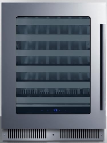Summit 24 Inch Wine Cellar Shallow Depth Wine Refrigerator, Dimmable LED Light, Lock, Commercial or Residencial Use- SDHW2442LHD(LHD, Stainless Steel)