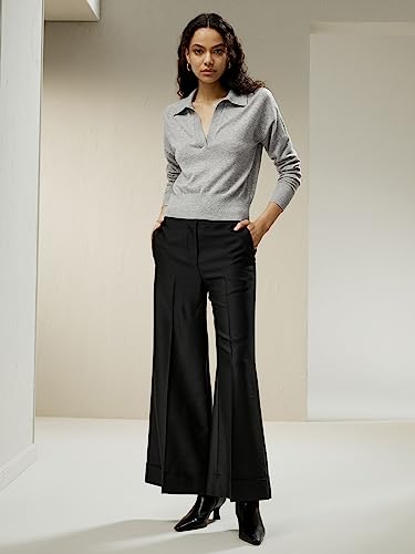 Image of LilySilk 100% Cashmere Sweater for Women Polo Shirt Style Pullover V Neck Lightweight Soft Long Sleeve Knit Tops