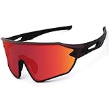 LIKELAR Fahrradbrille Polarisierte Sonnenbrille, Sportbrillen Herren Damen TR90 Unbreakable MTB, UV400 Schutzbrille Sportbrille für Radfahren Laufen Golf Baseball (Schwarz Rot)