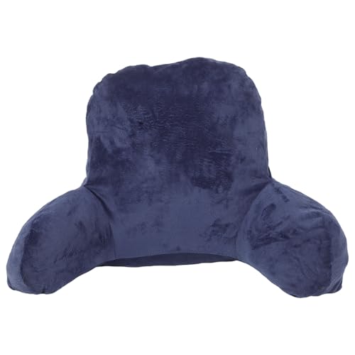 SOLUSTRE Crystal Velvet Reading Pillow with Armrests, 52cm Blue Plush Bed Backrest Cushion Filled with Extra PP Cotton, Support Pillow for Sitting Up, Gaming, Relaxing, and TV Watching