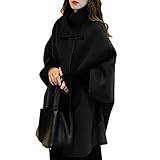 [ニーマンバイ] フェイク ウール コート ポンチョ タートル 秋 冬 レディース l サイズ 女性用 タートルネック ハイネック きれいめ style フォーマル レトロ シンプル ファッション おしゃれ かわいい ビジネス オフィス カジュアル お宮参り トラベル マタニティ 私服 暖かい ゆったり 可愛い 黒 ケープコート 風 無地 ミドル丈 上品 あうたー ブラック 2A-N07-BKL