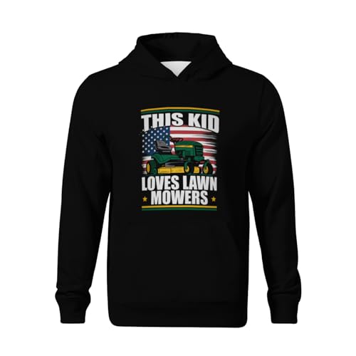 Kids Cool This Kid Loves Lawn Mowers Funny Lawn Mower American Flag Boys Girls Lightweight Kangaroo Pocket Fleece Hoodies2