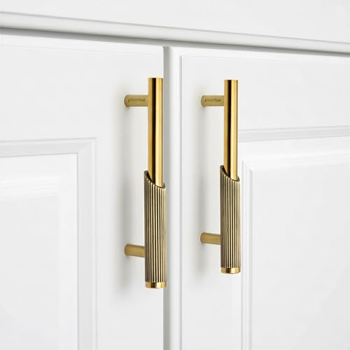 Image of Plantex Stainless Steel & Aluminium Cabinet Handle /96mm Wardrobe Door Handle /Cupboard Pull-Push Handles for Home /Office - Pack of 2 (Brass Antique & Gold)