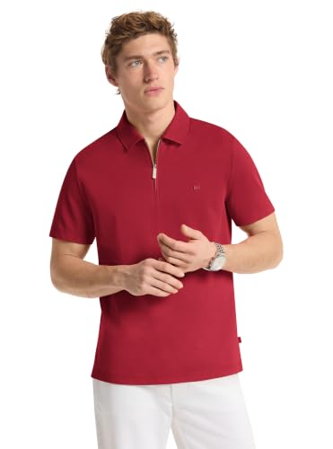 Michael Kors Men's Sleek Pique Short Sleeve Zip Polo, Deep Red, 3X-Large
