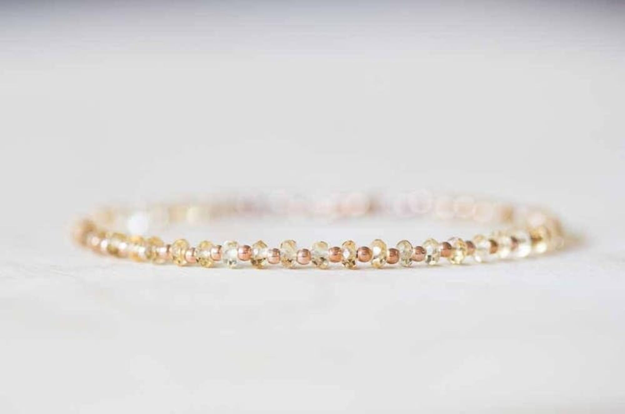 Citrine Rondelle Beaded Bracelet with Gold Lock, Adjustable