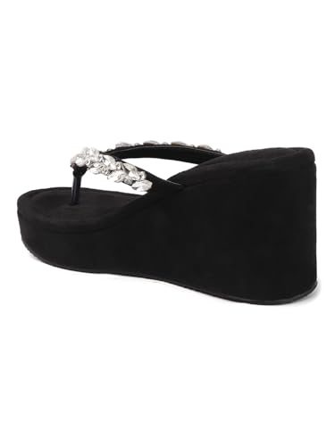 Image of TRYME Crystal Embellished Strap Slip on Wedges Heel Sandals For Women's