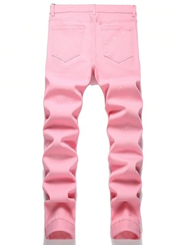 Mens Denim Ink Print Ripped Frayed Rag Stitching Jeans Zipper Jean Pants Casual Trousers for Men with Pocket2