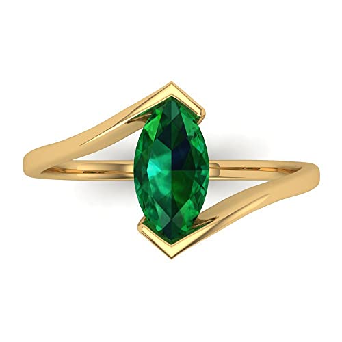 Clara Pucci 1Ct Marquise Cut - Created Emerald - 14k White Gold - Solitaire Wedding Engagement Bridal Promise Ring