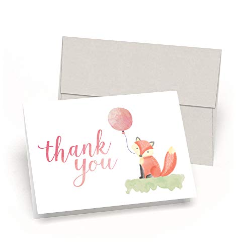 Cute Like A Fox! Little Fox Baby Shower Thank You Cards (Set of 10 Cards + Envelopes) - Watercolor Baby Fox - by Palmer Street Press (Pink)