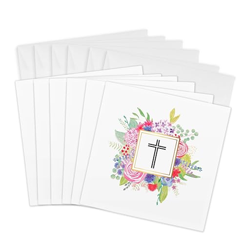 Cartes de vœux chrétiennes à offrir lot de 6 avec croix fleurie pour cadeaux religieux
