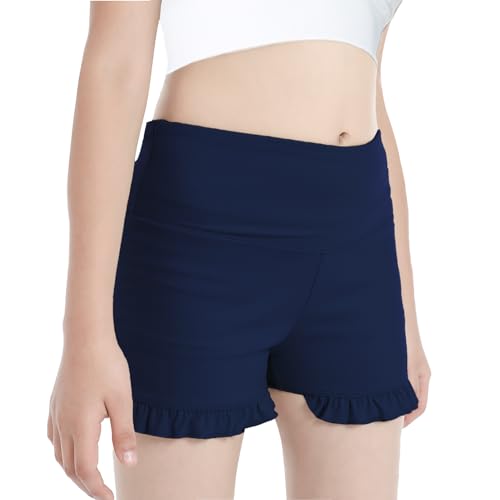 Peninpha Shorts atléticos com babados e cintura alta elastano stretch shorts de ginástica juvenil pa